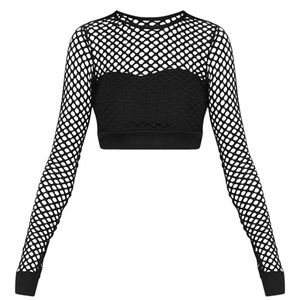 PrettyLittle Thing Fishnet Long Sleeve Crop Top